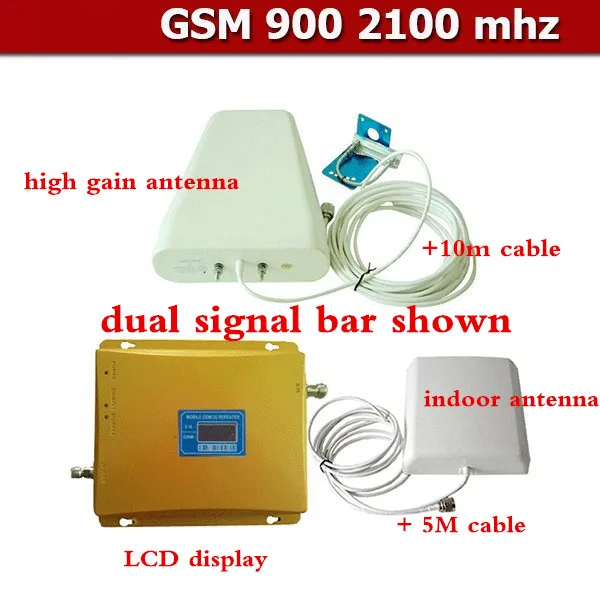 

Drop ship LCD BOOSTER! High gain Dual band 2G,3G signal booster GSM 900 GSM 2100 signal repeater amplifier Double signal bar