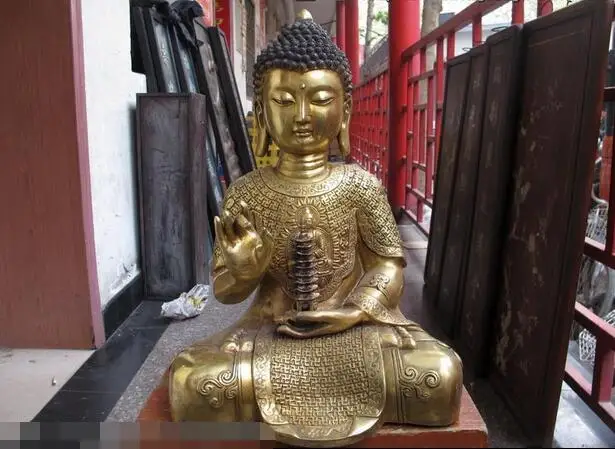 

free Tibet Buddhism Bronze Gilt handwork Sakyamuni Hold pagoda Amitabha Buddha Statue fast