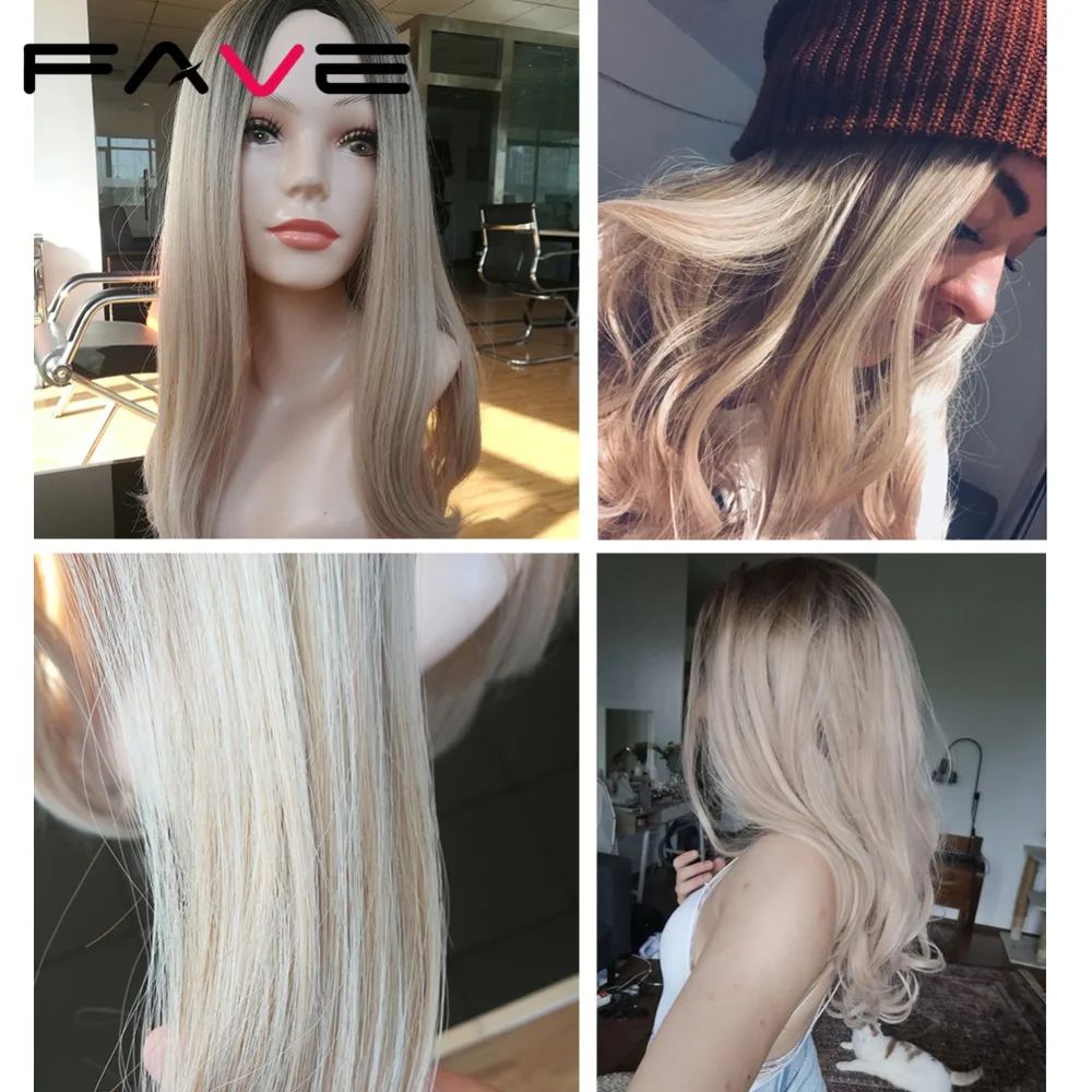 

FAVE Synthetic Wig Ash Pink Blonde Long Wig Body Wave Middle Part For Black Women Heat Resistant Fiber Mixed Color