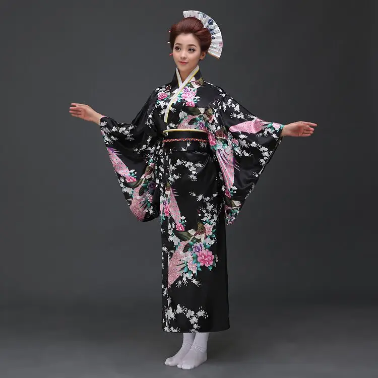 Розовый традиционных японских Для женщин атлас кимоно Ванна платье юката с Оби платье Костюмы Mujeres Quimono Цветок Один размер H0042-A