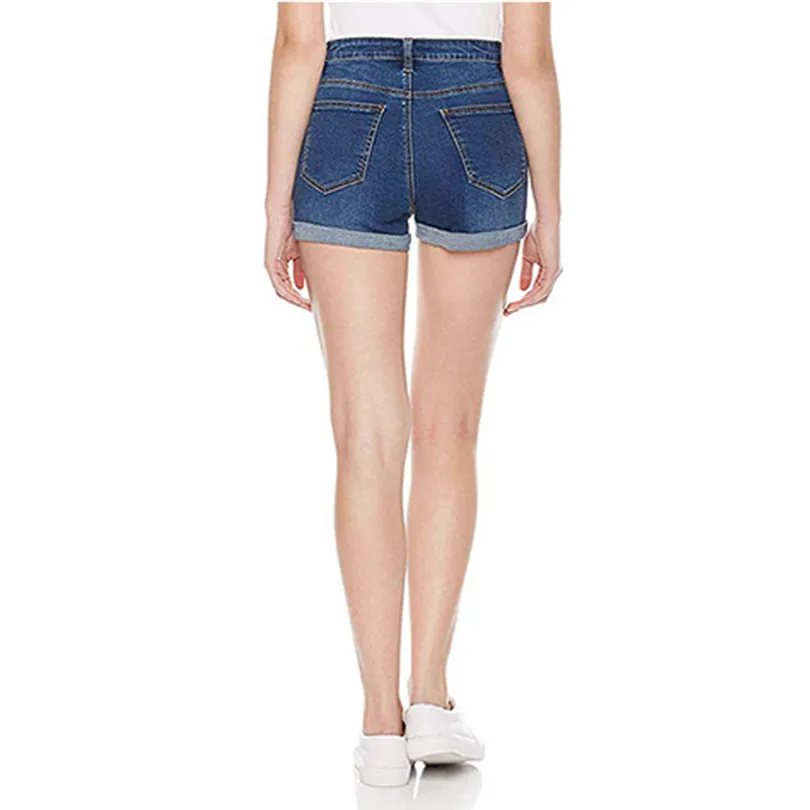 Denim Shorts Mid Waist Washed Shorts Feminino Summer Mini Jeans Shorts Solid Pockets Short Skinny Spodenki Damskie 40JUN1208