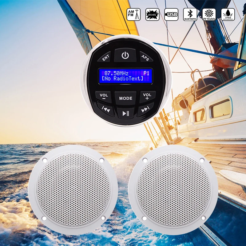 Водонепроницаемый морской открытый радиоприемник аудио FMAM DAB+ Bluetooth морской плеер 4 дюймов морской динамик для лодки яхты спа ATV UTV