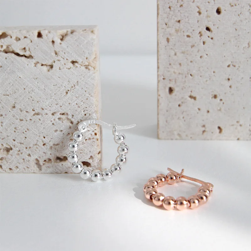 Серьги-кольца с бусинами из розового золота и форзаца для женщин тренд 925 пробы серебряные женские модные ювелирные изделия