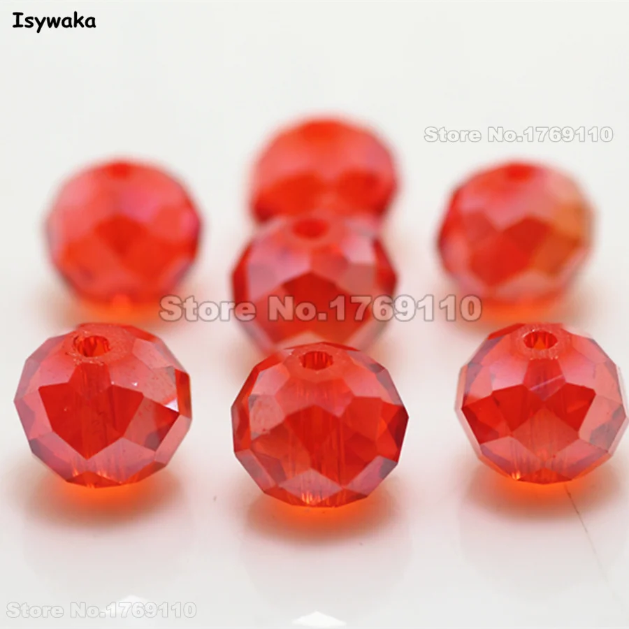 

Isywaka Red AB Color 8*10mm 70pcs Rondelle Austria faceted Crystal Glass Bead Loose Spacer Round Beads for DIY Making