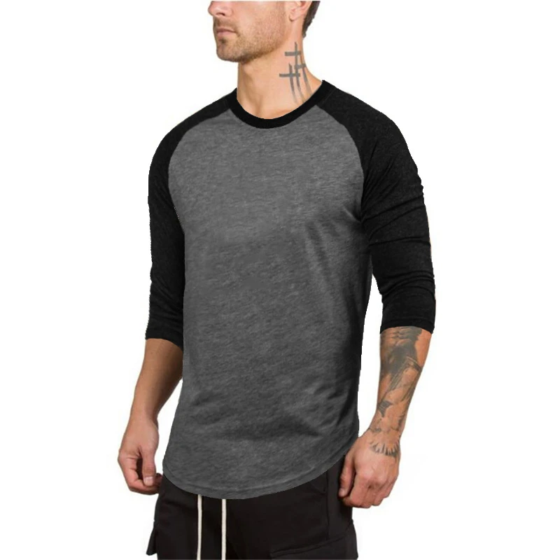 Модная мужская бейсбольная Приталенная футболка с рукавом реглан 3/4, летняя повседневная футболка с вырезом лодочкой размера плюс M-2XL