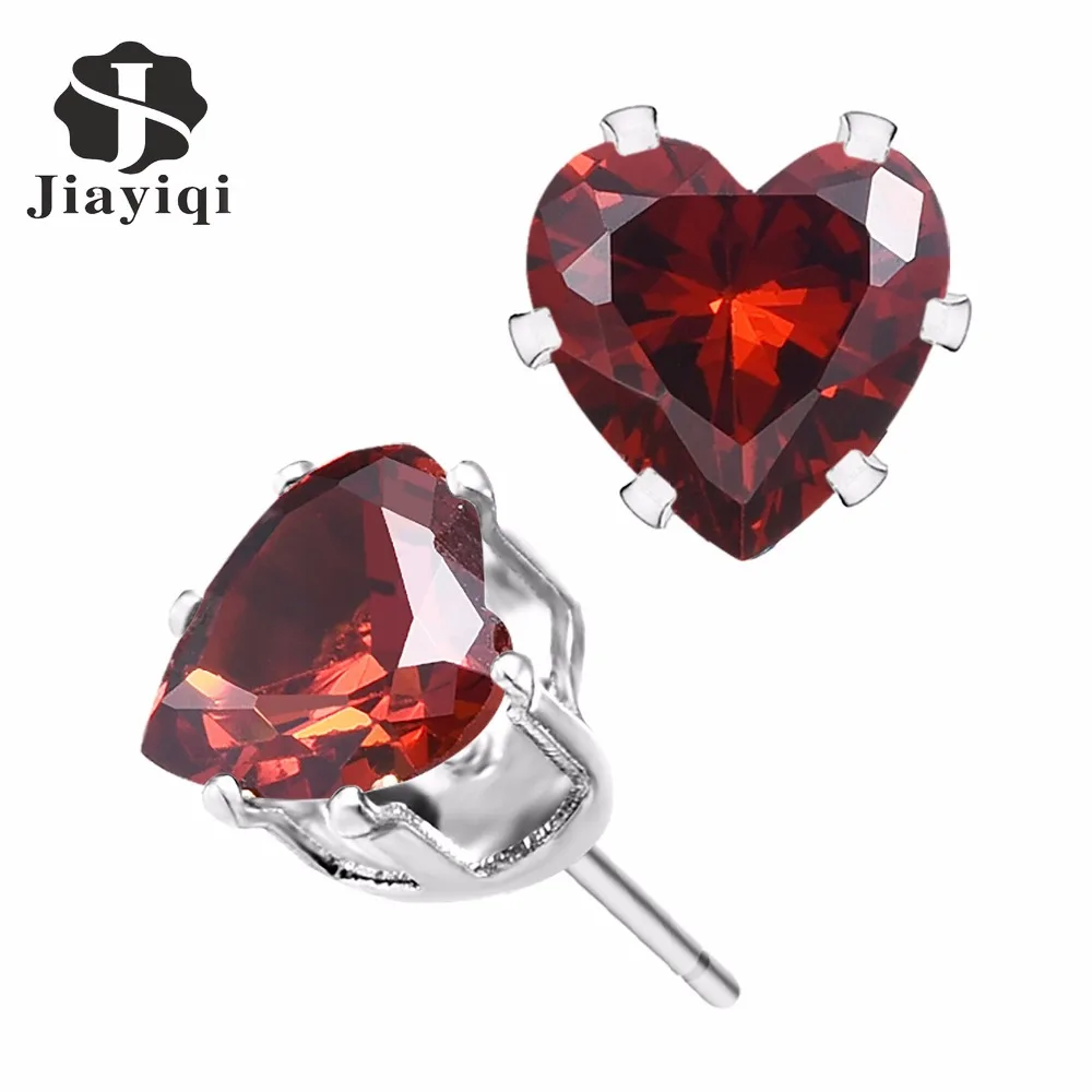 

MANXIUNI Brand Classic Handmade Love Heart Siver Stud Earrings with Zircon Stone Women Birthday Gift Bijouterie Wedding Jewelry