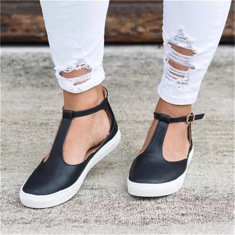 

Women Shoes 2019 New Vintage Loafers Shoes Fashion Round Toe Platform Flat Buckle Strap Casual Shoes Female Gladiator Shoes