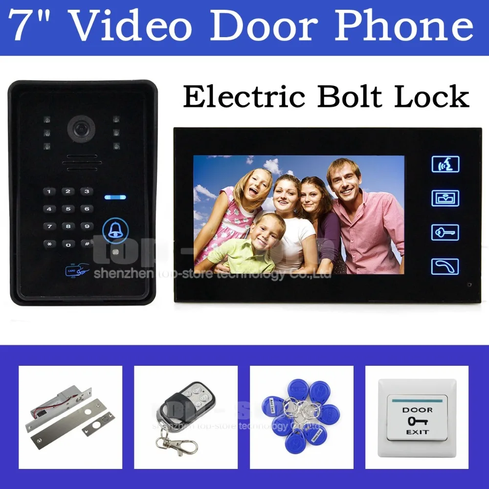 DIYSECUR Electric Bolt Lock 7 Inch Video Door Phone Intercom System + Remote Control Keypad RFID Reader Waterproof Cover Camera