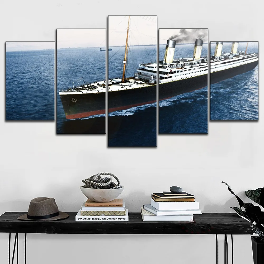 

Blue Sea And Titanic Ship Painting 5 Piece Style Picture Top-Rated Canvas Print Type Large Poster Modern Decor Wall Artwork