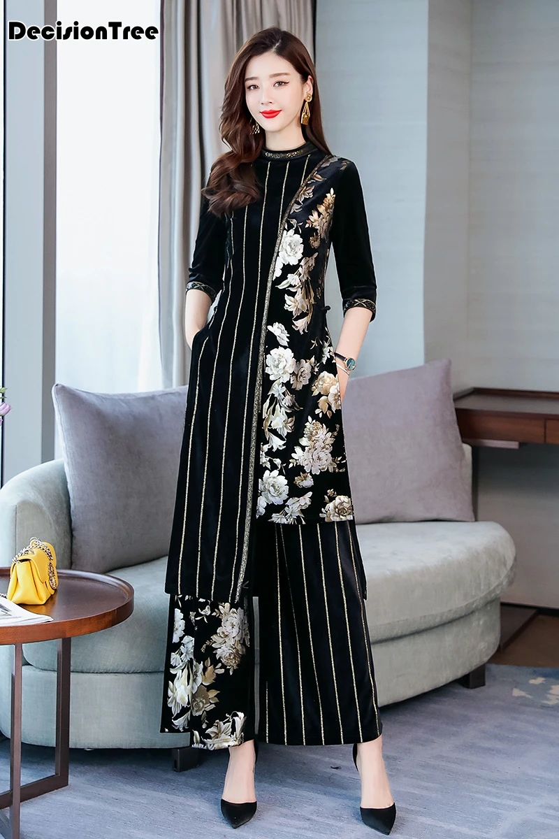 

2019 high end aodai vietnam cheongsam style dress green qipao for woman traditional clothing floral ao dai