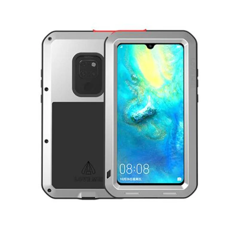 LOVEMEI мощный металлический водонепроницаемый чехол для huawei mate 20 полный корпус защитный чехол Броня противоударный защитный чехол для телефона - Цвет: Серебристый
