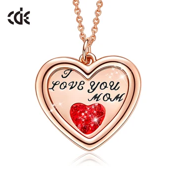 

CDE Women Fashion Jewelry I love you mom Double Heart Pendant Necklace with Crystals from Swarovski for Mother Days Gift