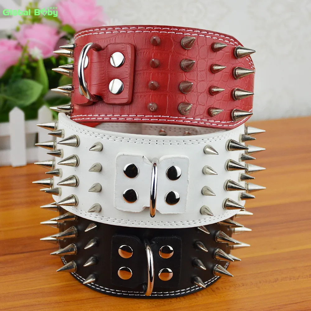 

(20 Pieces/lot) 3inch Width Leather Strong Studded Sharp Spikes Large Big Dog Pet Pit bull Collar SM and Matched Lead Leashes