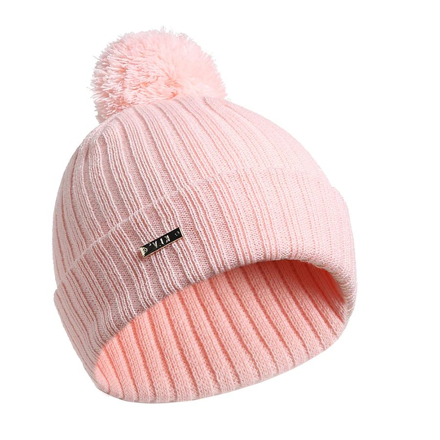 Меховые зимние шапки-бини с помпоном для женщин, вязаные черные шапки с помпонами для девушек, плотная женская шапка, осенняя теплая WH665 - Цвет: Розовый