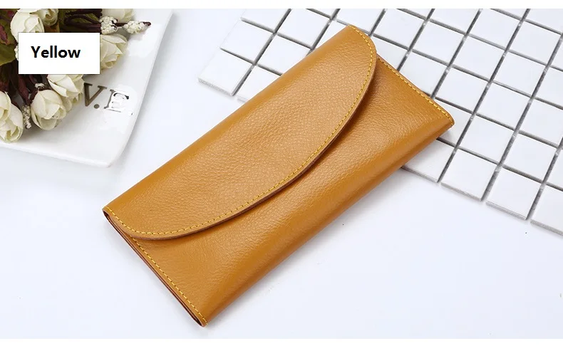 MJ Women Wallets Thin Split Leather Long Wallet Luxury Bi-Fold Card Holder Female Purse Simple Solid Genuine Leather Purse (11)