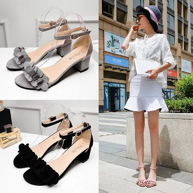 Новые летние женские туфли на высоком каблуке с открытым носком из замши, 5,5 см, пикантные женские сандалии с пряжкой, римская обувь с ремешком на щиколотке, 33-40