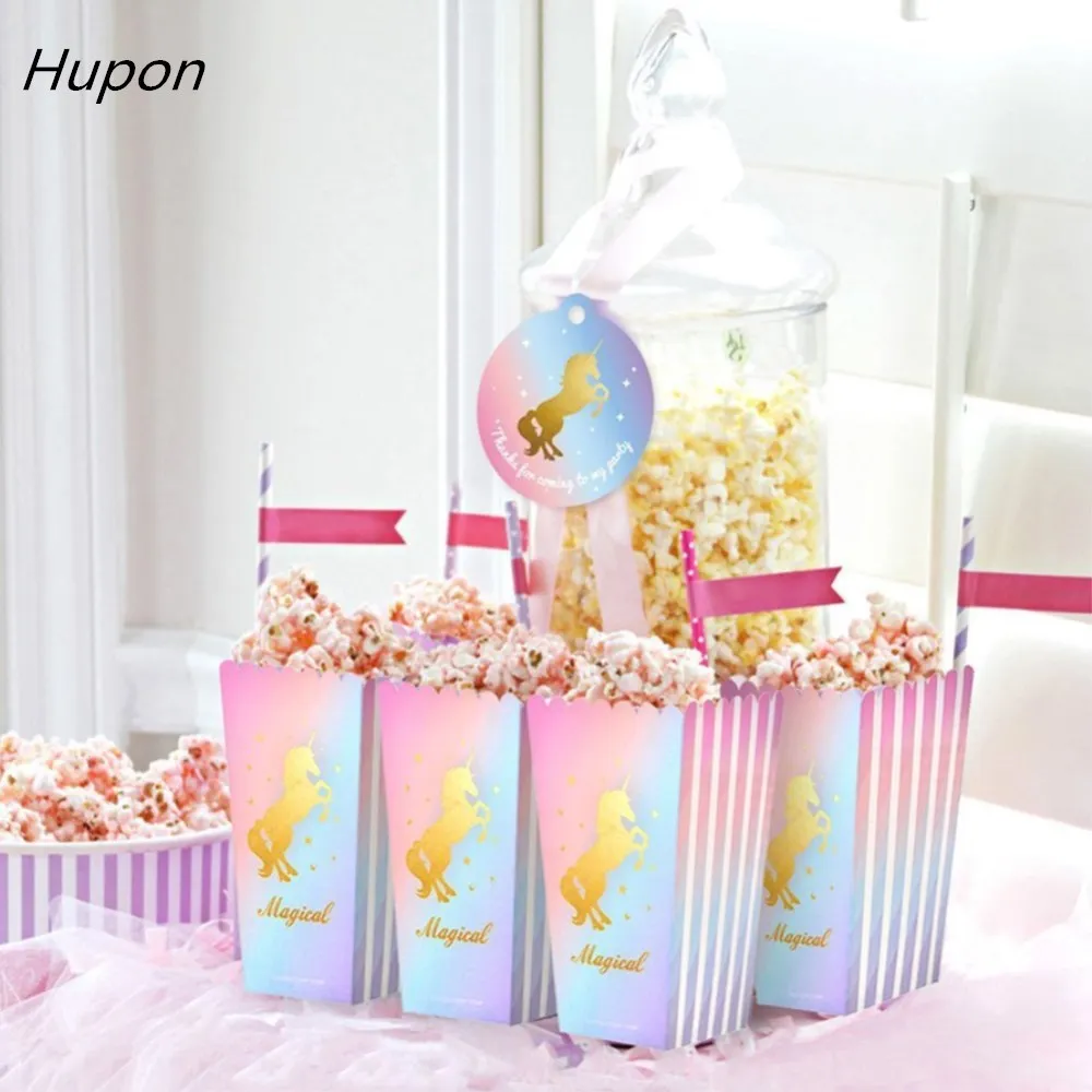 120pcs Magical Unicorn Popcorn Boxes Birthday Party Kids Paper Pop Corn