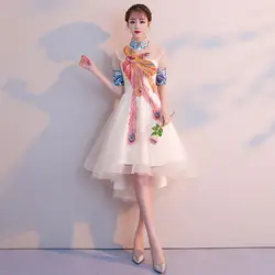 Вышивка Новинка китайский стиль для женщин Cheongsam Плюс Размер 3XL Vestidso леди короткое Кружевное элегантное платье сексуальное свадебное
