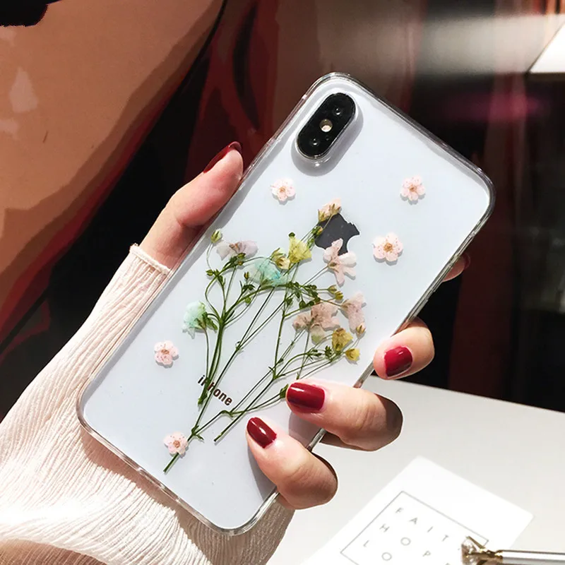 

Epoxy Dry Flower Phone Case For iPhoneX XS Max XR hand made Transparent Soft Back Cover For iPhone 7 8 6 6S Cover