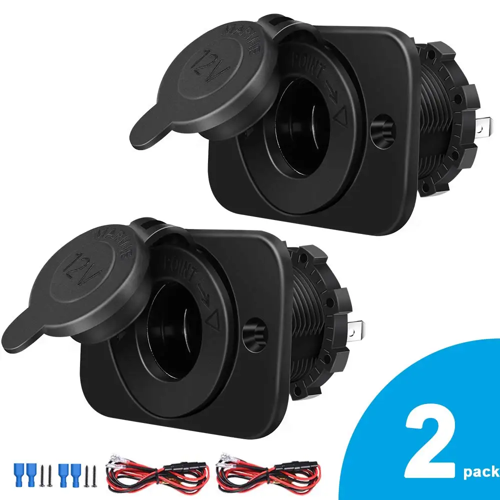 2 PCS Cigarette Lighter Socket, Waterproof Marine Grade 12V DC Outlet for Motorbike Car Scooter