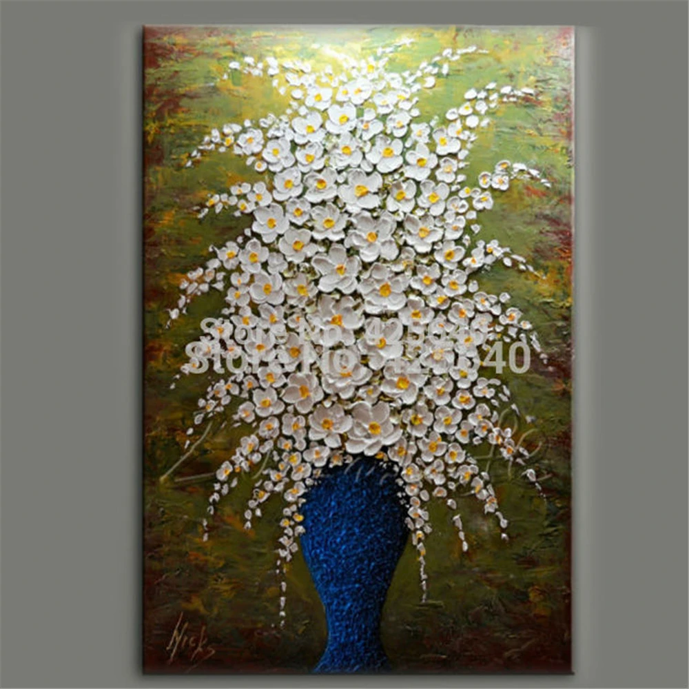 

Canvas Painting palette knife 3D texture acrylic white Flowers cuadros decoracion Wall art Pictures For Living Room home decor16