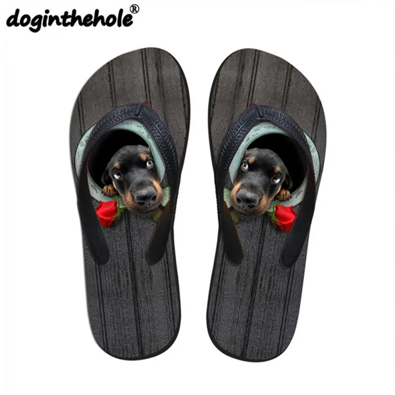

doginthehole Beach Shoes Men Flip Flops Cute Dog Rose Printing Sport Sandals Water Sea Shoes 2018 Outdoor Sport Slipper Flats