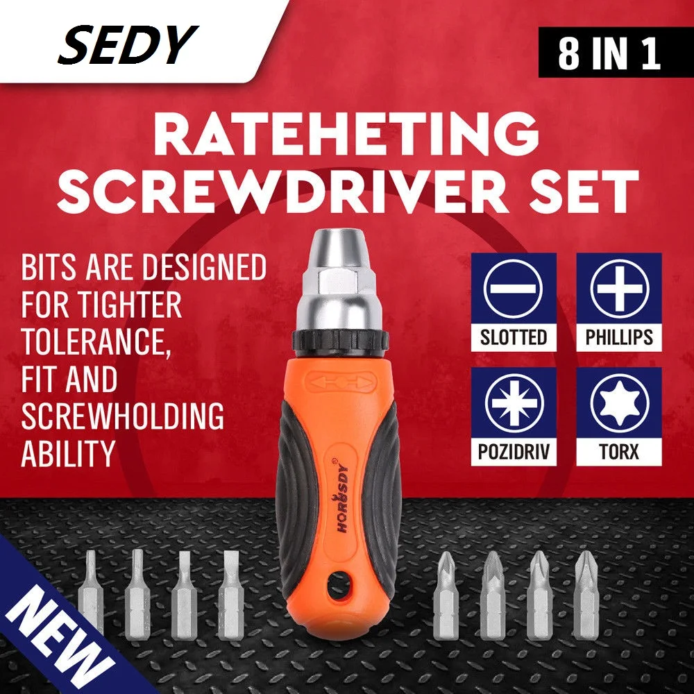 

SEDY 8 in1 Ratcheting Screwdriver Bits Torx Fix Home Repair Kit for Home Appliance Computer Repair DIY Hand Tool Set