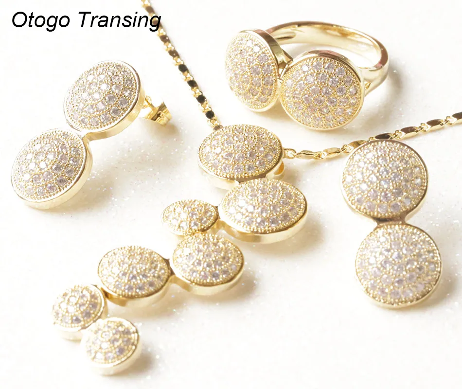 Otogo Transing вечерние ювелирные изделия из желтого золота с цветочным дизайном, женское модное красочное кристаллическое кольцо, серьги, ожерелье, Mark-S274