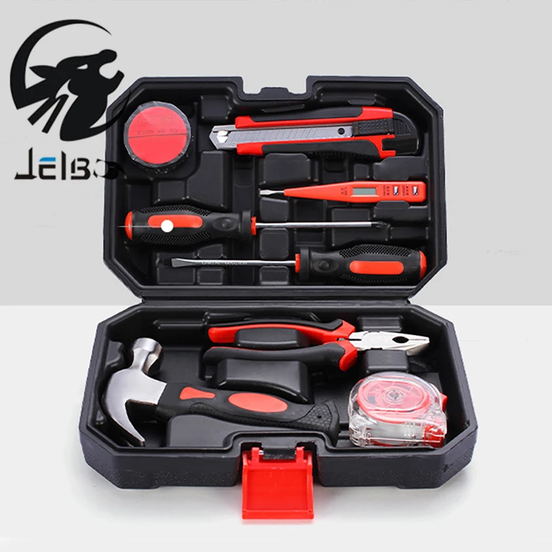 

Jelbo 9Pcs Household Hand Tool Set Multifunction Hardware Repair Tool Box Kit Hammer Wire Pliers Cross Screwdrive Knives Saw