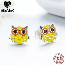 Богемные винтажные 925 пробы Серебряные Желтые серьги с милой совой для женщин подлинные серебряные ювелирные изделия Свадебные серьги-гвоздики