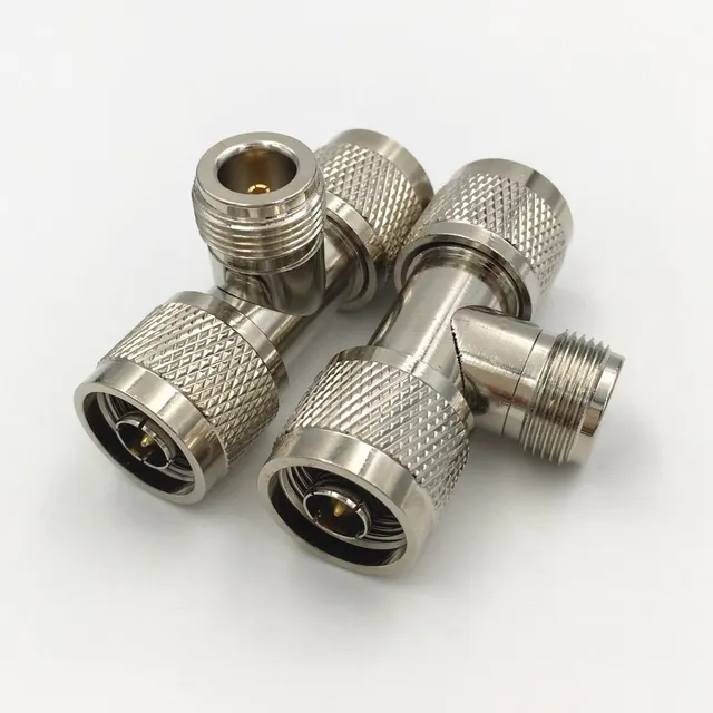 1Pcs Brass N Female Plug to 2 X N Male Jack 3 Way T Type Splitter RF Coax Adapter Connector High Quality
