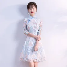 Женский сексуальный мини тонкий Qipao элегантный китайский стиль на свадьбу для подружки невесты платье леди цветок Восточный Чонсам Vestidos