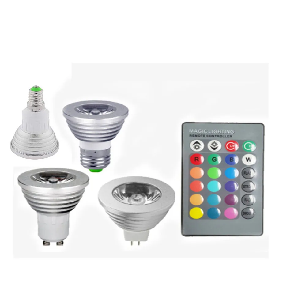 

GU10 LED Lamp E27 E14 110V 220V RGB Spotlight Lampada MR16 12V LED light Christmas Bombillas With 24keys Remote 16color changing
