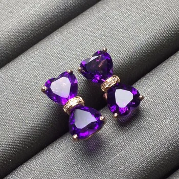 

Fine Jewelry Real 18k Rose Solid Gold AU750 100% Nature Uruguay Amethyst Gemstone Female Earrings Fine Gift women earring