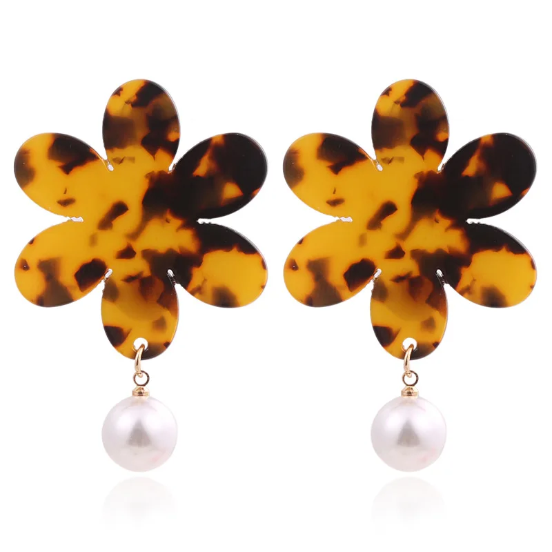 

New Fashion Jewelry Acrylic Leopard Flower Pearl Stud Earrings For Women