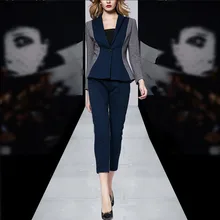 Формальная деловая рабочая одежда костюмы для женщин s Синий Цвет Блок Офисная форма дизайн женские брюки костюм весна