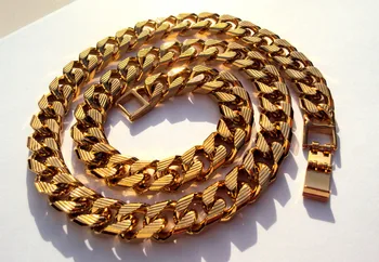 

Cuban Curb Chain 22K 23K 24K THAI BAHT GOLD FINISH NECKLACE 24" Heavy 108 Grams Jewelry 4mm THICK TALL N16