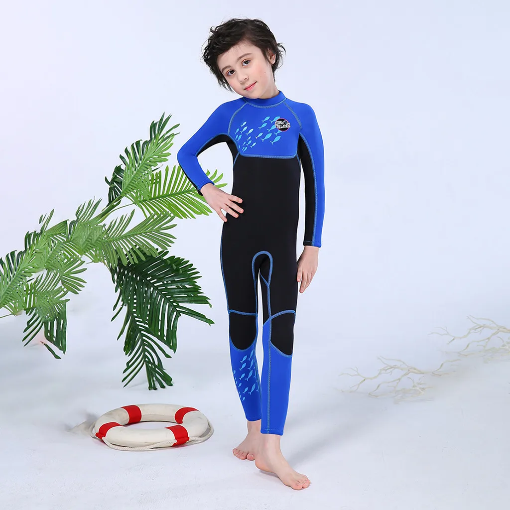 Детский Гидрокостюм 2,5 мм, неопреновый гидрокостюм для мальчиков и девочек, сохраняющий тепло, цельный купальный костюм с длинными рукавами и защитой от ультрафиолетового излучения#4