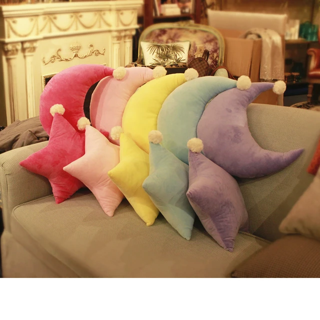 Plush Sky Pillows Moon Star Shaped Pillow Pink Yellow Purple Room