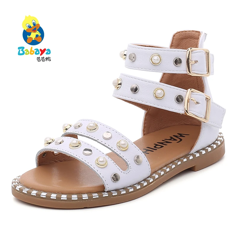 2017 Babaya Children Sandals for Girl Genuine Leather Princess Shoes Kids Beach Ankle Sandals Baby Toddler Shoes rivets Open toe baby girls princess shoes kids children princess shoes baby girl first walkers flower toddler infant shoe baby kids shoes