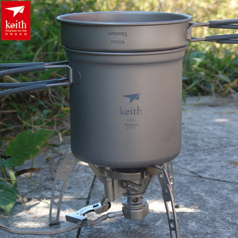 Keith Titanium Pot Titanium Cookware Set caldero y sartén 400 ml + 1.2L senderismo caza Camping Picnic Set de cocina ti6013 Keith Titanium Pot Titanium Cookware Set caldero y sartén 400 ml + 1.2L senderismo caza Camping Picnic Set de cocina ti6013