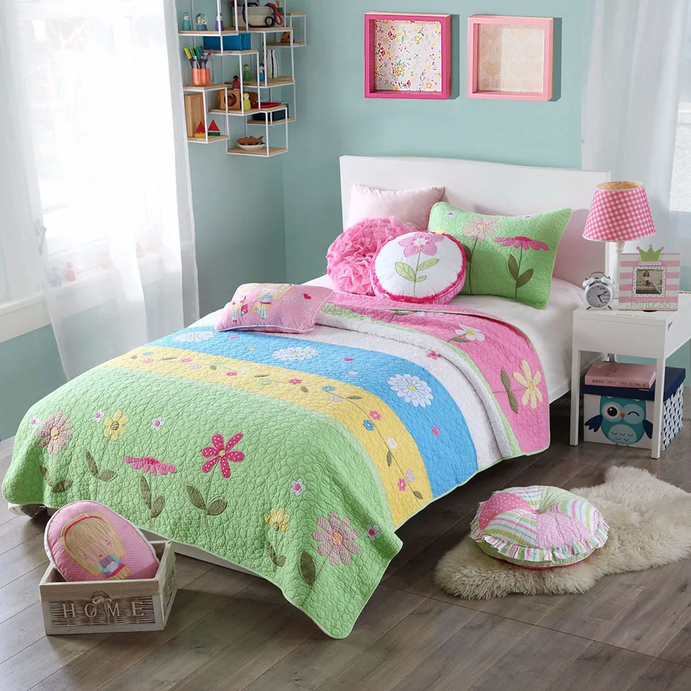 CHAUSUB Kids Bedspread Quilt Set Twin coverlet 2pc Washed Cotton Quilts