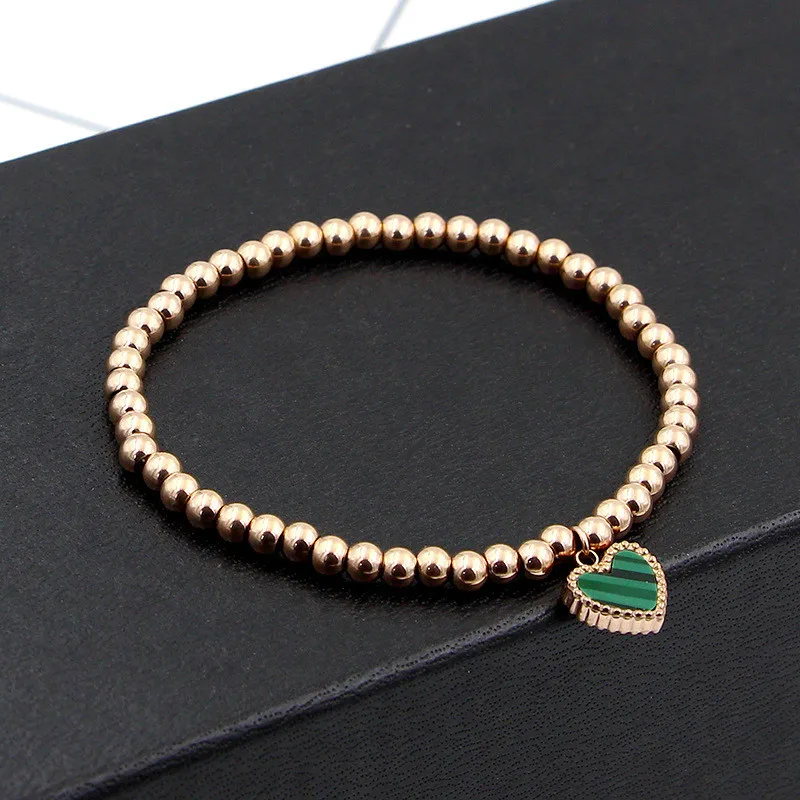 

Double Side Color Heart Charm Stretch Strand Bracelets & Bangles Women Jewelry Stainless Steel Ball Love Beaded Bracelets K0005