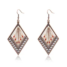 Модные женские этнические шелковые ромбовидные серьги из сплава с бусинами модные ювелирные изделия винтажные цыганские серьги Бохо
