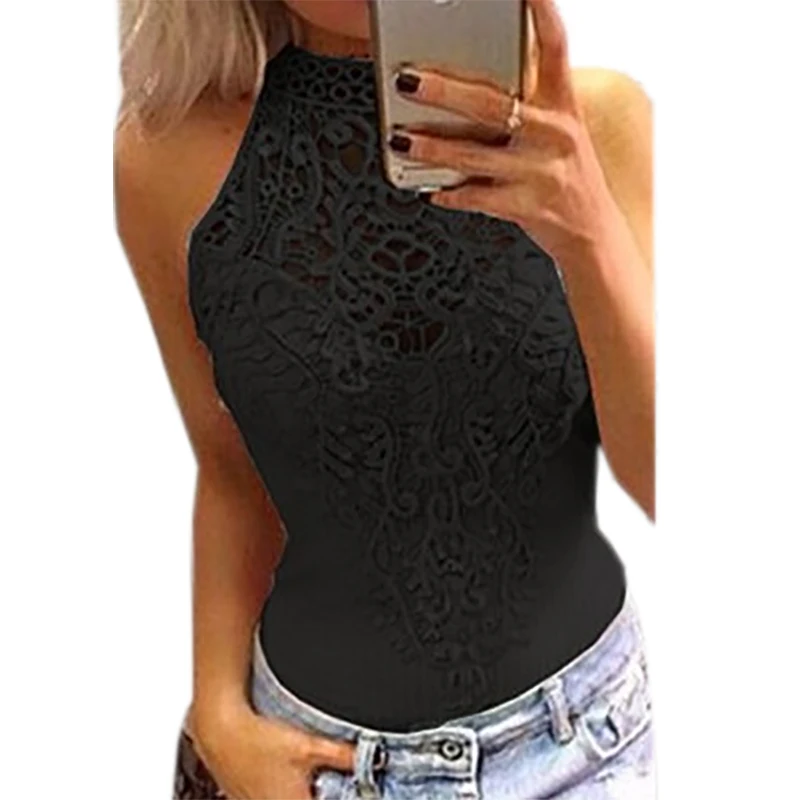 Summer Bodycon Sleeveless O-neck Bodysuit Lace Patchwork Sexy Bodysuits 2017 Women All-match Hollow Out Solid Overalls GV777 Jumpsuits and Playsuits
