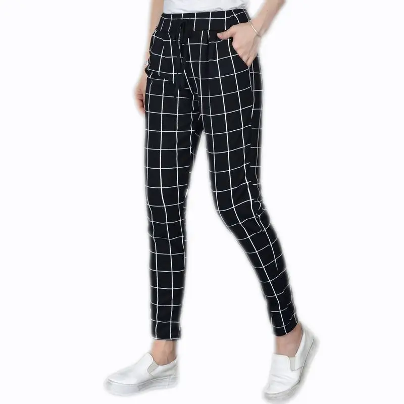 

2019 New Summer Fashion Women Harem Personal Pants Lady High Waist Plaid Striped Slim Pants Elegant Office Ladies Trouser Z188