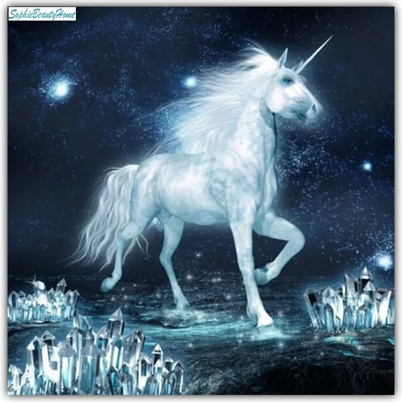 

Sophie beauty home Diy3D Diamond Animal Night White Horse Embroidery 5D Diamond Mosaic Painted Cross Stitch Square Gift