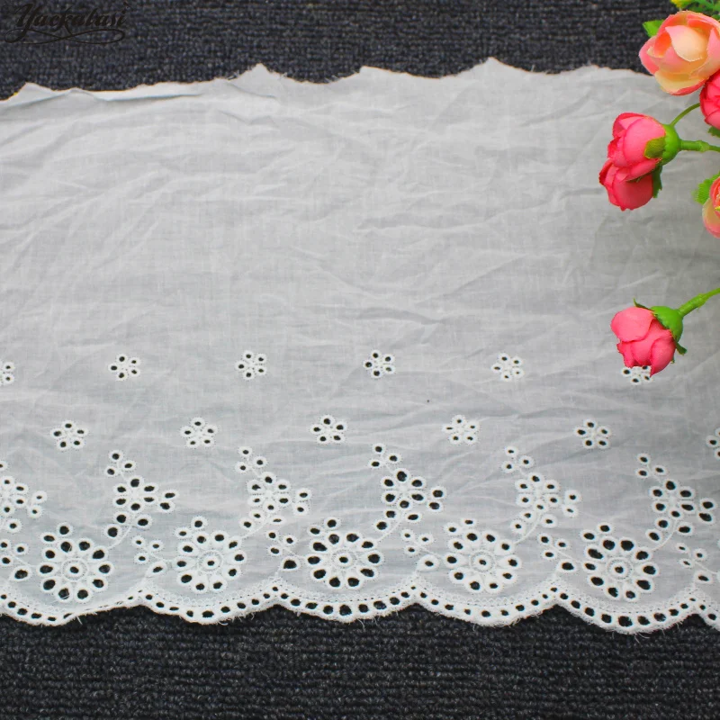 

YACKALASI 100% Cotton Eyelet Embroidered Lace Ribbon Swiss Cotton Voile Sewing Apparel Trims Appliqued Ivory 23CM