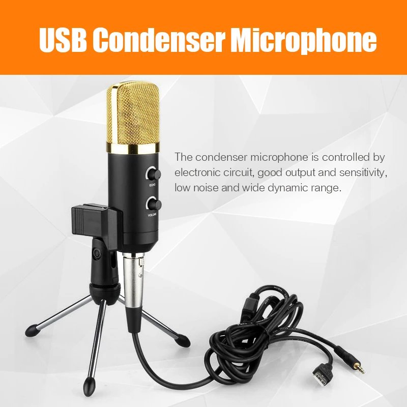 

2015 USB Condenser Sound Recording Audio Processing Wired Microphone with Stand for Radio Braodcasting KTV Karaoke