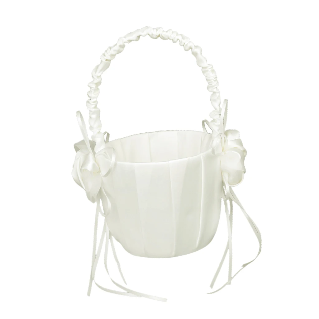  Bud Wedding Flower Girl Basket Satin Decor Romantic Ceremony Supply